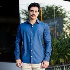 Camisa Jeans Masculina Manga Longa Casual Slim Fit Confort谩vel Resistente Premium