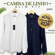 Camisa Social Masculina Manga Longa Linho Slim Fit Algod茫o Casual Elegante Respir谩vel Confort谩vel