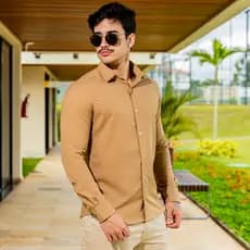 Camisa Social Masculina Manga Longa Linho Encorpada Confort谩vel Elegante N茫o Amassa Moda