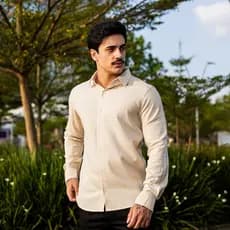 Camisa Masculina Social Manga Longa Linho Eleg芒ncia Casual