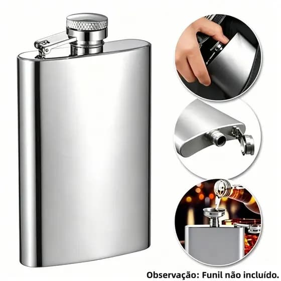 Cantil Porta Whisky Vodka em Aço Inox para Bolso