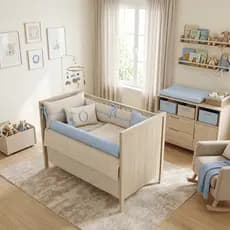 Kit Berço Americano Menino bita palha com azul bb 11 Peças Algodão