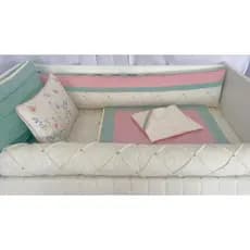 Kit Berço Americano Menina Jardim das Flores 10 Peças Rose Blush com Verde Erva Doce