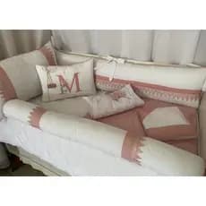 Kit Berço Americano Rolo Mirela Rose com branco com inicial 10 Peças Algodão