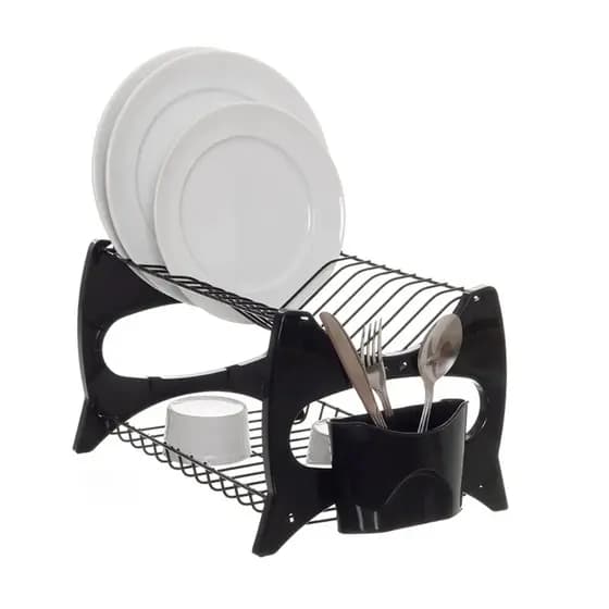 Escorredor De Louça Cozinha Prato Duplo Porta Talheres Verona Preto