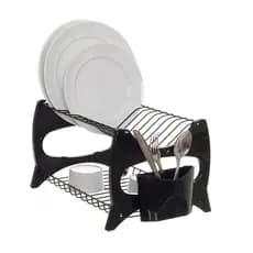 Escorredor De Louça Cozinha Prato Duplo Porta Talheres Verona Preto