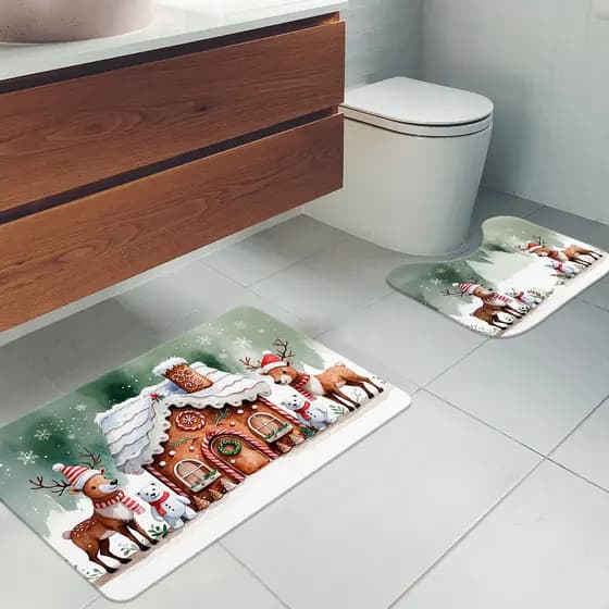 🎅 Kit 2 Tapetes Natalinos – Decore Seu Banheiro com Magia e Elegância
