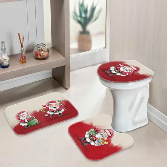 Jogo Tapetes de Natal para Banheiro 3 Peças Feliz Natal Premium