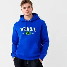 Moletom Com Capuz Escrito Brasil Azul Blusa Masculina Moletom Feminino unissex