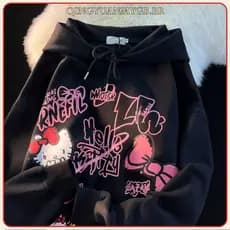 Moletom Canguru Unissex Desenho Animado Japonês Bonitinho Hello Kitty  Moda Casual Maré