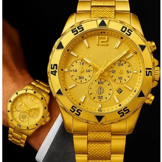 Relógio Aço Inoxidável Masculino Original Luxo Dourado Prata ou Preto