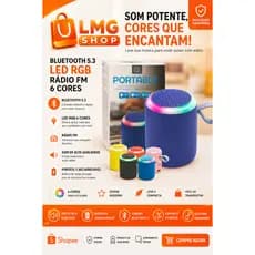 Caixa de Som Bluetooth RGB Portátil Greatnice | SOM POTENTE - Bluetooth + Rádio FM + USB + Cartão SD + LED - LMG SHOP