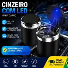 Porta Copos Carro com LED Azul Universal Organizador Automotivo Premium Multifuncional