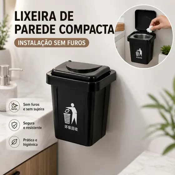 Mini Lixeira de Parede Compacta com Adesivo Sem Furo Mini Lixeira Multiuso para Banheiro, Cozinha e Escritório