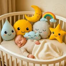 Kit 7 Almofadas Decorativas Decoração Quarto Infantil Bebê Veludo Nuvem, Gotas, Lua, Sol