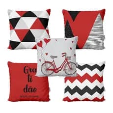 Kit 5 Capas de Almofadas Decorativas Vermelhas Gratidão Bike Para Sofá 40x40 - VaiPraMix