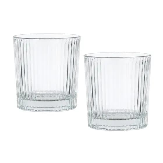 Kit 2 Copo de Vidro De 350ml Canelado Para Agua Café Drinks Mesa Resistente