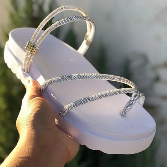 Papete Birken Sandália Dedinho 2 em 1 Feminina Flatform ajustável regulagem Strass Brilho  DE03