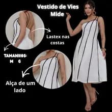 Vestido Midi Festa Um Ombro Só Detalhe Branco Luxo Alça Lastex Costa Tamanhos M e G
