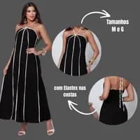 VESTIDO FEMININO LONGO LISTRDO COM AMARRAÇÃO DO PESCOÇO