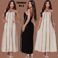 Lançamento Vestido Longo Halter Neck Listrado Moderno Alta Qualidade