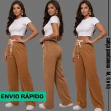 Calça Feminina Wide Leg Moda Casual Confortável Caimento Perfeito M ao GG