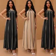 Vestido Longo Frente Única Feminino Listrado Elegante Tendência - Tamanhos M e G
