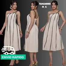 Vestido Feminino Festa Aniversário Um Ombro Só, Alça Fina Rodado Com Lastex na Cintura M G