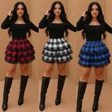 Saia Curta Feminina Xadrez Vermelha Cintura Alta Look Estiloso
