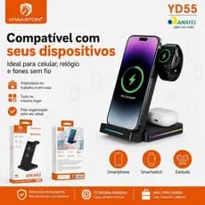 H'Maston YD55 Carregador 10000mAh Indutivo 3 em 1 Dobrável 25W Max com Luz LED RGB