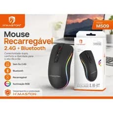 Mouse Gamer Sem Fio HMASTON MS09 2.4G + Bluetooth Recarregável Tipo-C com LED RGB