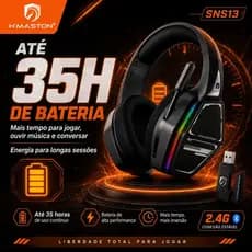 Headset Gamer H'Maston SNS13 Sem Fio Bluetooth 5.3, 35h de Bateria, Luzes RGB, Microfone Removível,Super Bass,Compatível