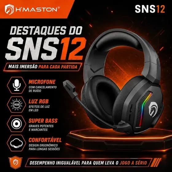 H'Maston SNS12 Headset Gamer Fone Gamer Fone De Ouvido Gamer Fone Gamer Com Fio Fone Gamer Com Microfone Fone Headset