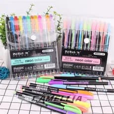 Kit com 12/24 Cores Caneta Gel ColorGel Tinta Glitter Pastel Neon Metal Escolar