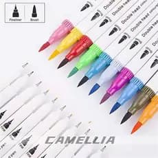 Kit 12/24/36/48 Cores Caneta Brush Pen Ponta Duplos de Fineline E Pincel