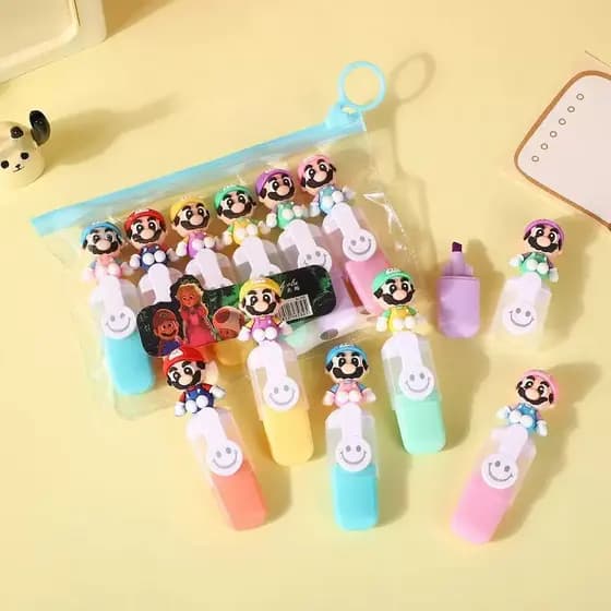 Marcadores Gráficos com personagens com 6 cores para escola e presente