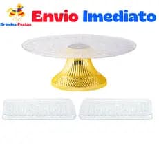 Kit Decolor -1 Boleira Lapidada 30cm + 2 Bandeja Lapidada Retangular - Decoração - Festa Novo