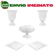 Kit Lap Festa - 1 Doceira luxo 19cm+2 Bandeja Quadrada luxo +2 Vaso Decoração Festas Aniversario
