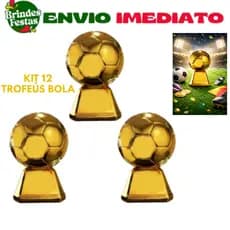 Kit 12 Troféus Bola Dourada Futebol Premiação Festa Campeonato Decoração
