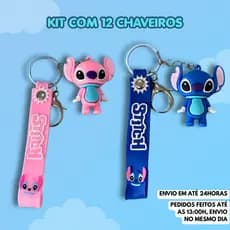 Kit 12 Chaveiros Stitch Angel 3D Emborrachado Grande Personagem Fofo para Mochilas, Bolsas e Chaves