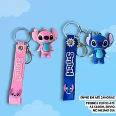 Chaveiro Stitch e Angel 3D Emborrachado Fofo Para Mochila Bolsa e Chaves