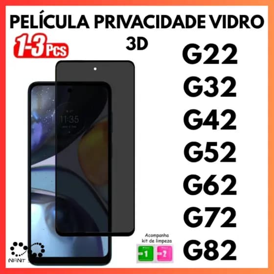 Película Privacidade 3D Temperado Anti Spy Para Moto G22 G32 G42 G52 G62 G72 G82