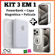 Kit 3 em 1 Portátil PowerBank + Capa Magnética + Película De Vidro Para iPhone 7/8 PLUS XR 11 12 13 14 15 16 17 PRO MAX