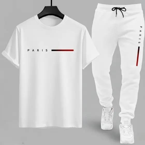 CONJUNTO CALÇA MOLETOM CAMISETA ALGODÃO PARIS STREET WEAR