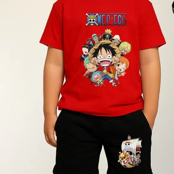 Conjunto Anime Infantil One Piece Em Busca Do Tesouro Camiseta E Bermuda