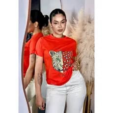 Camiseta Feminina Estampada onça T-shirt Alta Qualidade Envio Imediato