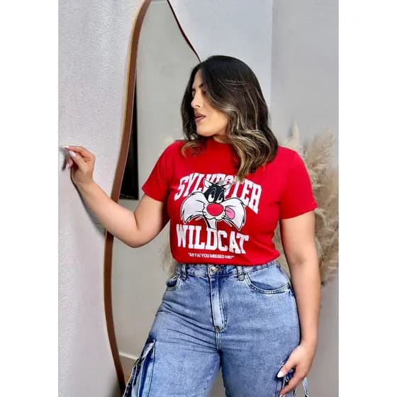 Camiseta Estampada Feminina Onça Elegante e Confortável Algodão