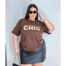 Camiseta Plus Size T-shirt Chic Blusinha Feminina 100% Algodão Tamanho Grande