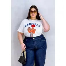Camiseta T-shirt Desenho Animado Garfield Gato Camisa Feminina Algodão Premium