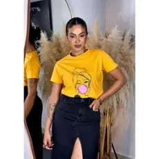 Camiseta t-shirt amarela Boneca 100% Algodão confortável